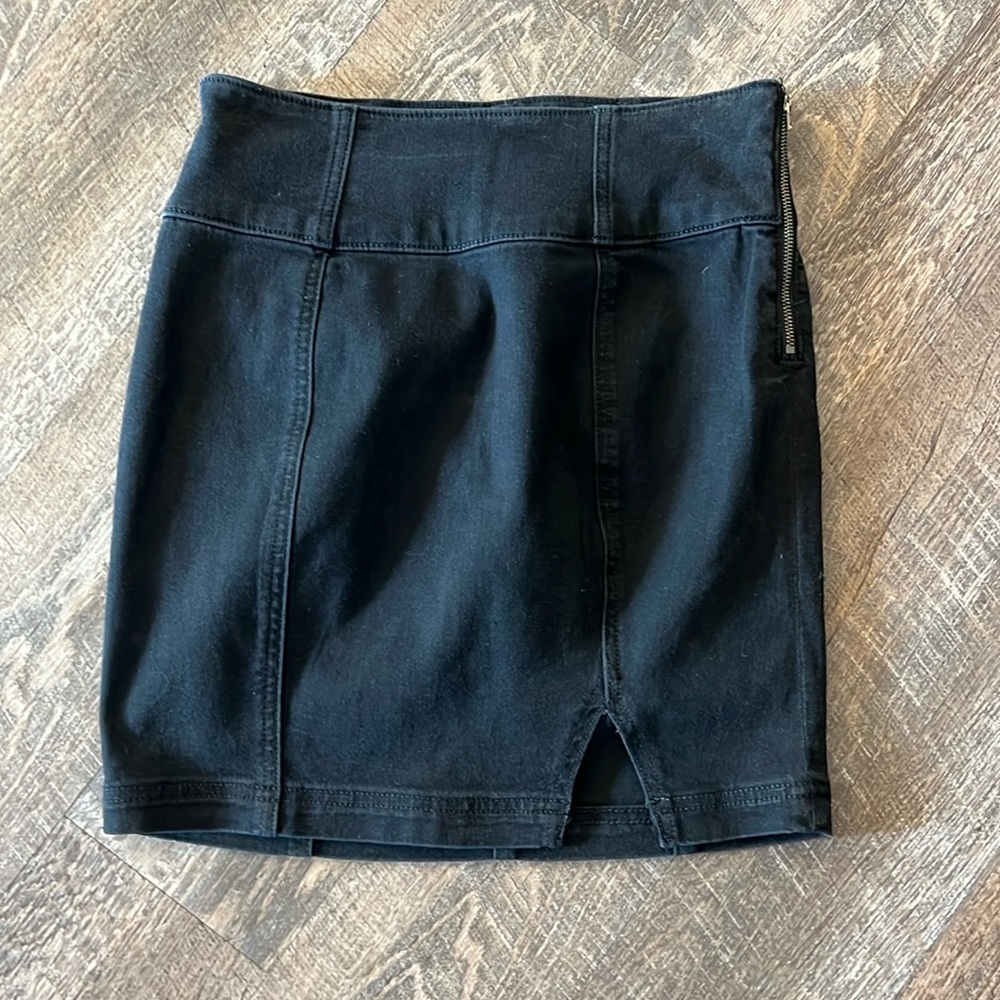 Black denim mini skirt